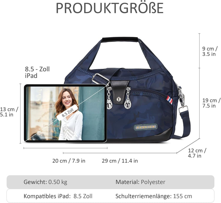 DIRRONA Damen Umhängetasche Multi Pocket Crossbody Bag Schultertaschen Leicht Handtasche Waterproof