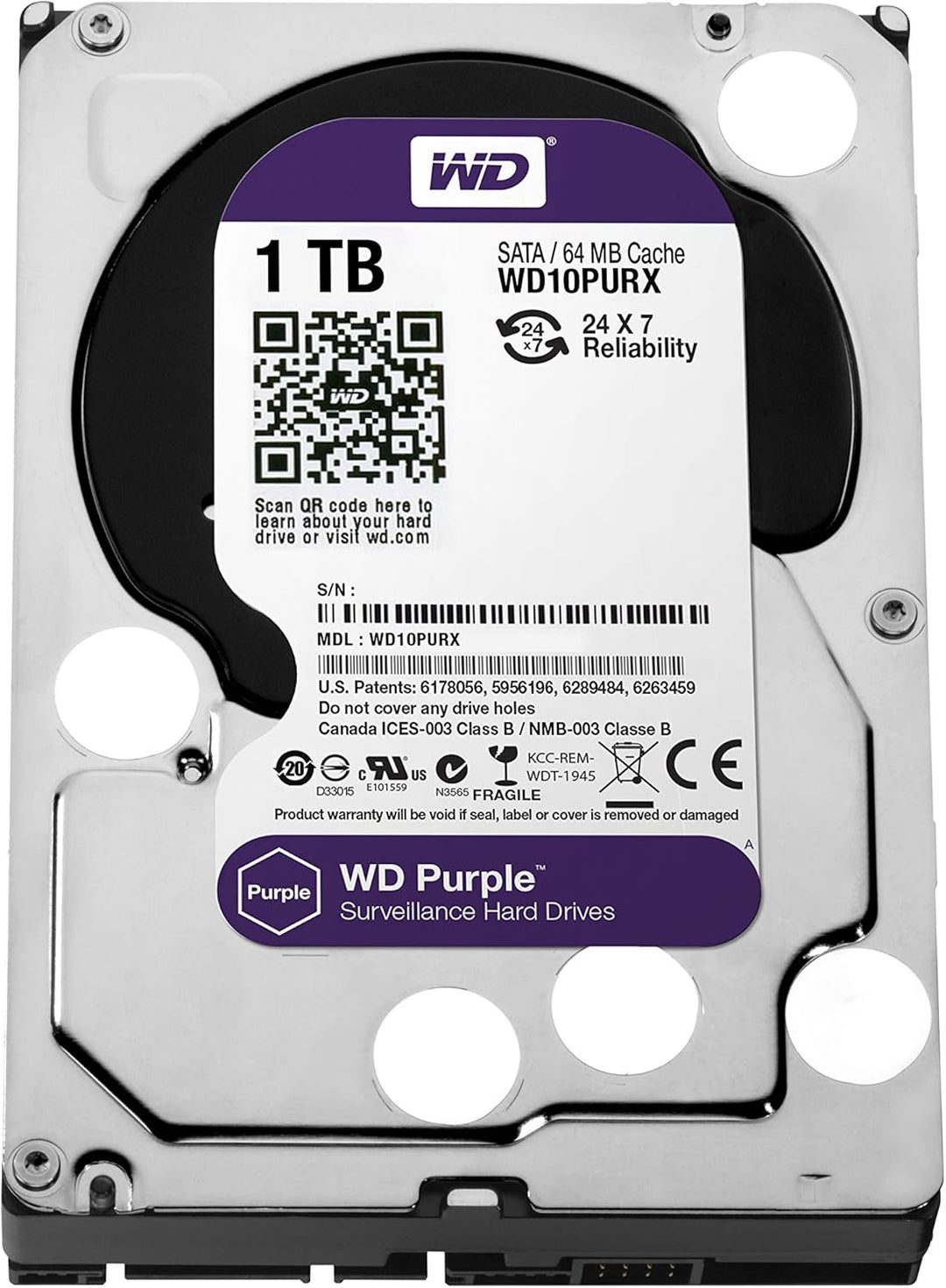 WD Purple 1 TB Festplatte für Videoüberwachung - Intellipower SATA 6 Gb/s 64MB Cache 3.5 Inch - WD10