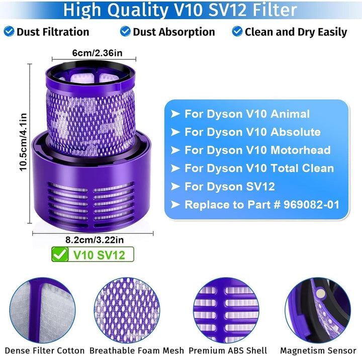 Rebirthcare 3 stück filters für dyson v10 sv12, für dyson v10 cyclone absolute animal, v10 motorhead