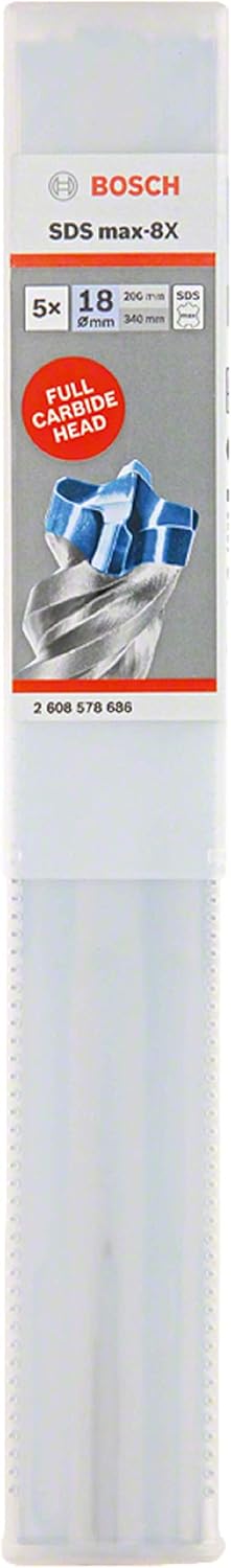 Bosch Professional 5 Stück Hammerbohrer SDS Max-8x (für Bohrhämmer, Ø: 18 mm, Arbeitslänge: 200 mm)
