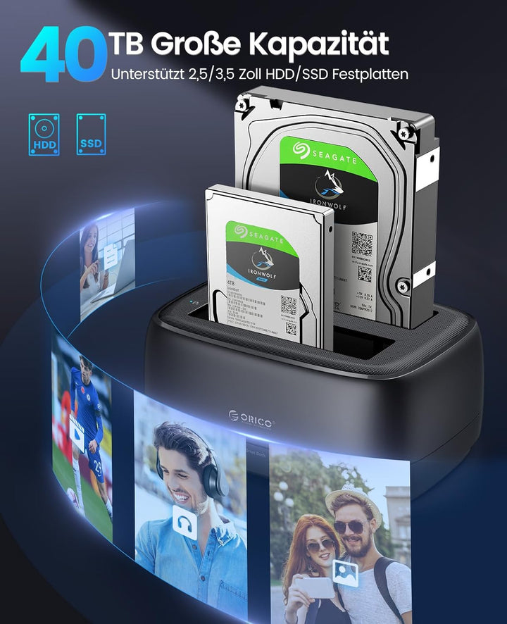 ORICO Dualschacht Festplatten Docking Station USB 3.2 Gen 1 Festplattengehäuse für alle Standard 2.5