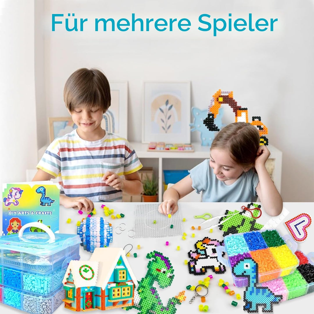 11000 Stück Bügelperlen Set, 20 Farben 5MM Steckperlen mit Aufbewahrungsbox, Bügelperlen Platten, Be