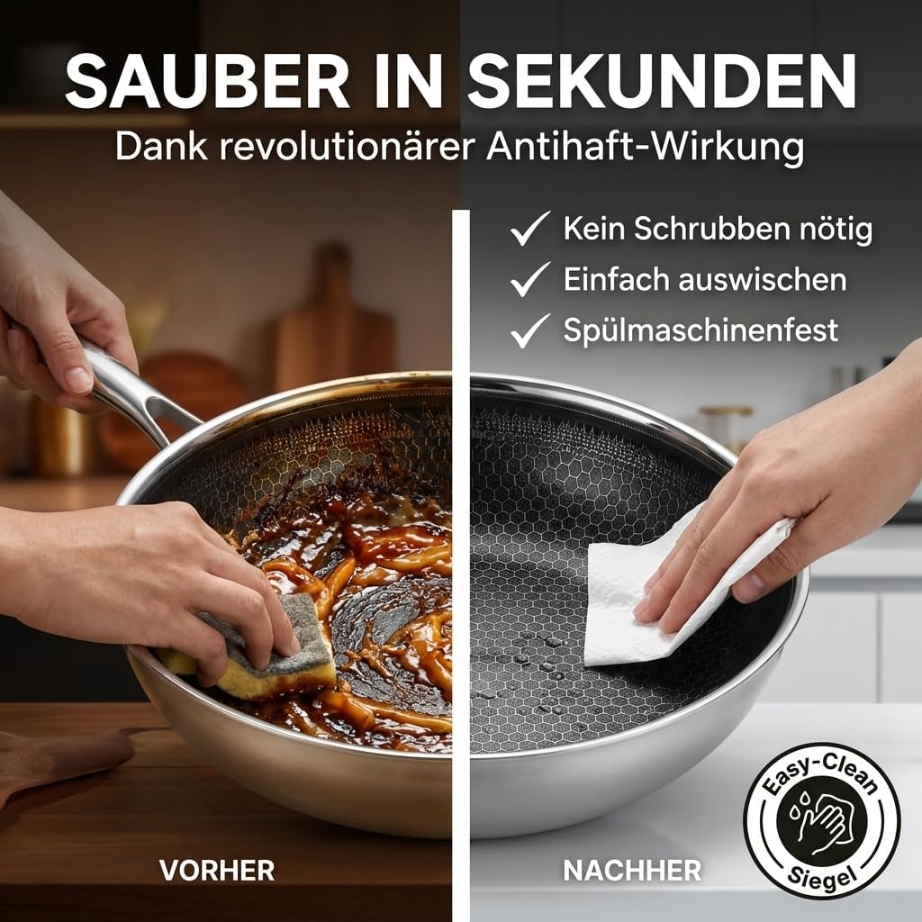 FIXLINE® BLACK FOREST Wokpfanne 28cm - Keramische &amp; Kratzfeste Beschichtung - alle Herdarten inkl. I