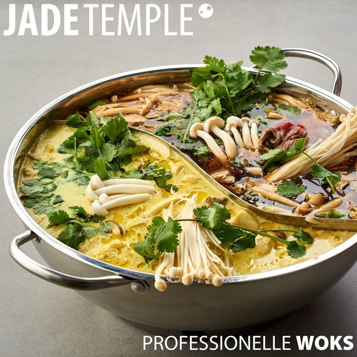 JADE TEMPLE 17105 Edelstahl Hot Pot Wok mit Glasdeckel, D: 34 cm