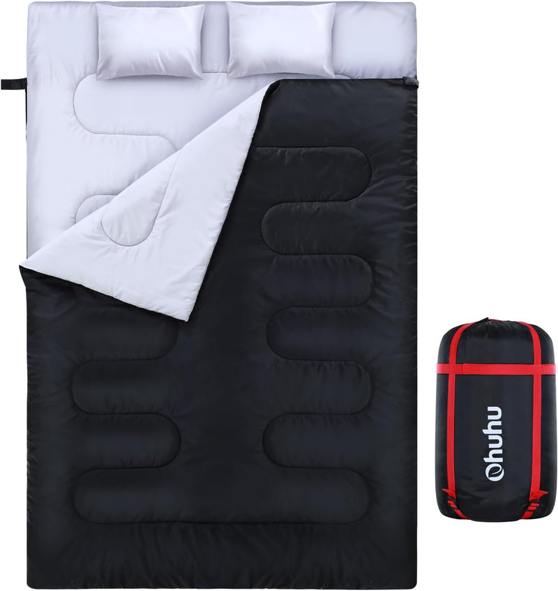 Ohuhu Dicker Doppelte Schlafsack 220 x 150cm Erwachsene Deckenschlafsack mit 2 Gratis Kissen und ein