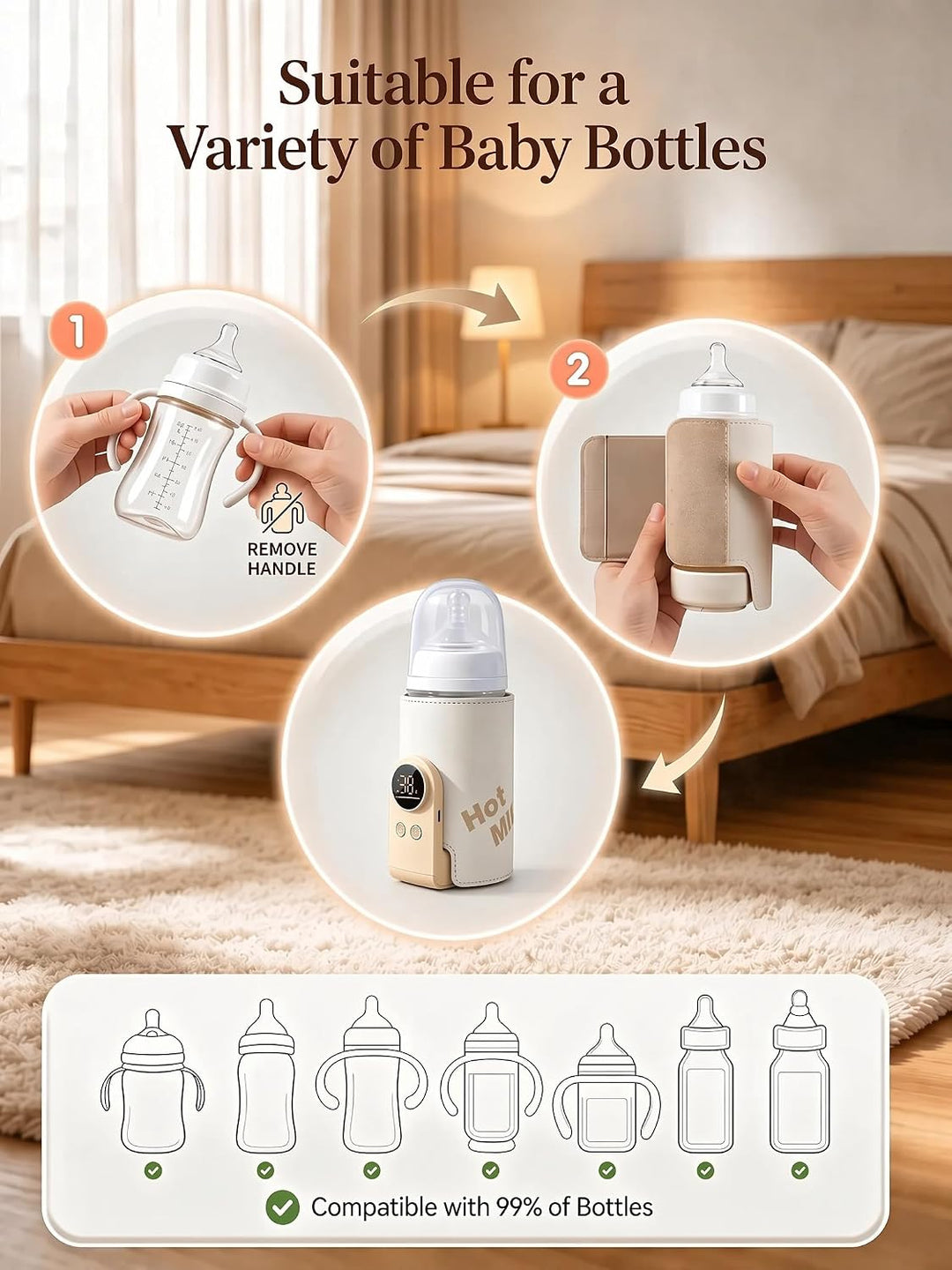 Flaschenwärmer Baby Unterwegs,Tragbarer Flaschenwärmer Baby mit LCD-Display USB-Ladung Babyflaschenw