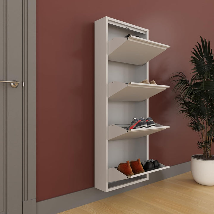 furni24 Schuhschrank Schmal – Platzsparender Metall-Schrank mit Magnetklappen, Platz für 8-12 Paar S