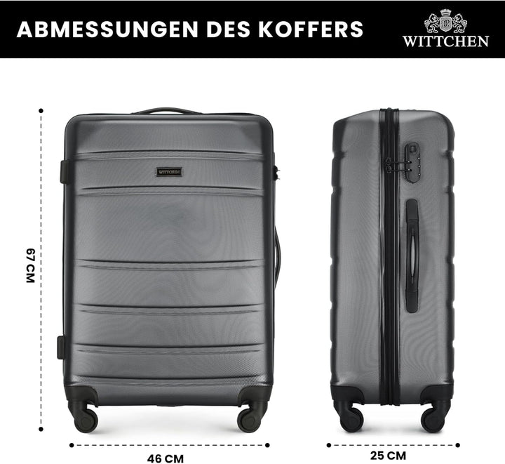 WITTCHEN Mittlerer Koffer Trolley Koffer Reisekoffer aus ABS Hartschalen Trolley 4 Rollen Kombinatio