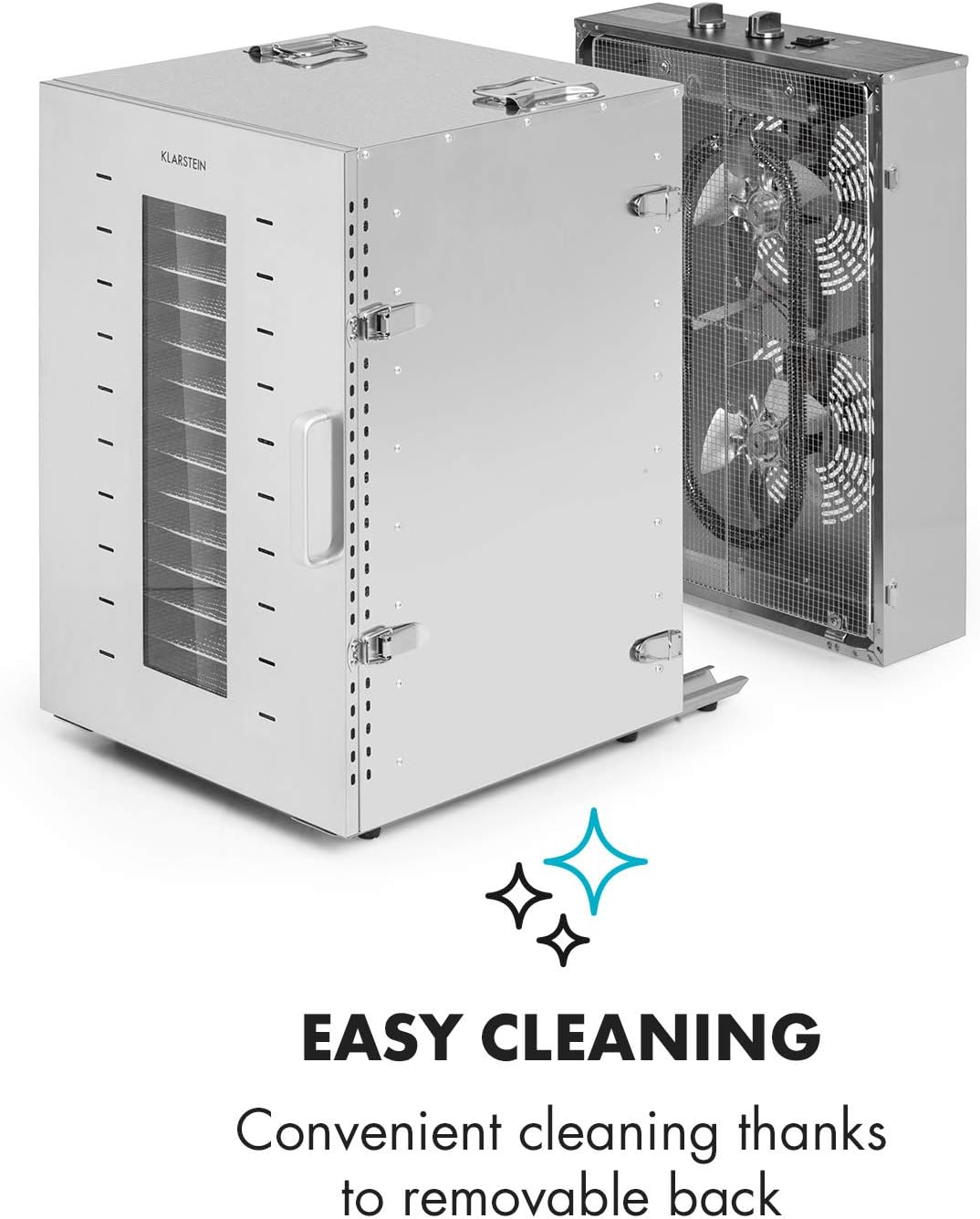 Klarstein Master Jerky - Dörrautomat, Dehydrator stufenlos regelbare Temperatur von 40-90 °C, 15h-Ti