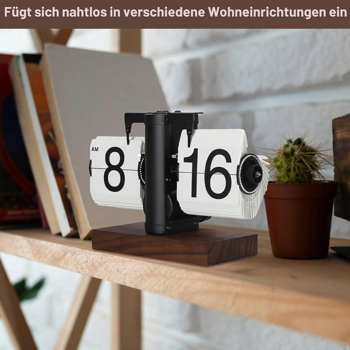 Digitale Flip-Down-Uhr, 12 Stunden Flip Uhr Retro mit Holzsockel und grosse Zahlenanzeige Tischuhr V