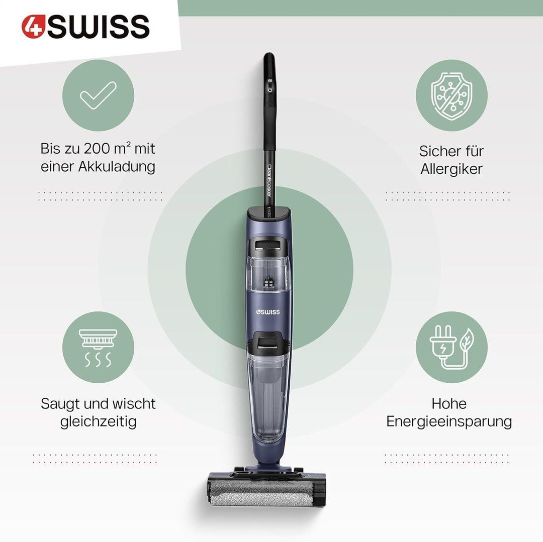 4SWISS VC024 Nass Trockensauger, All-in-One Saugwischer Kabellos mit Wischfunktion, LED-Display, Sel