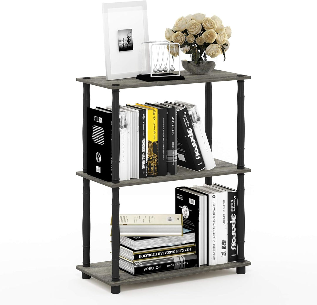 Furinno 3-Ebenen kompaktes Mehrzweck-Regal mit klassischem Rohr, holz, Französische Eiche Grau/Schwa