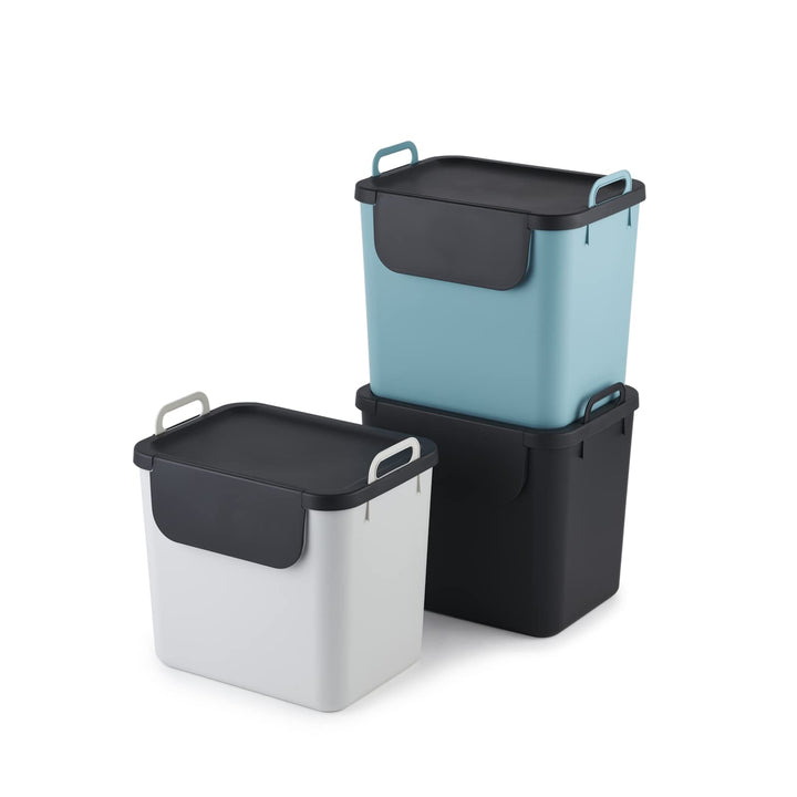 Jive 3er-Set Mülltrennsystem Küche, Kunststoff (PP recycelt), dunkelgrau/Weiss/türkis, 3 x 30l, (39,