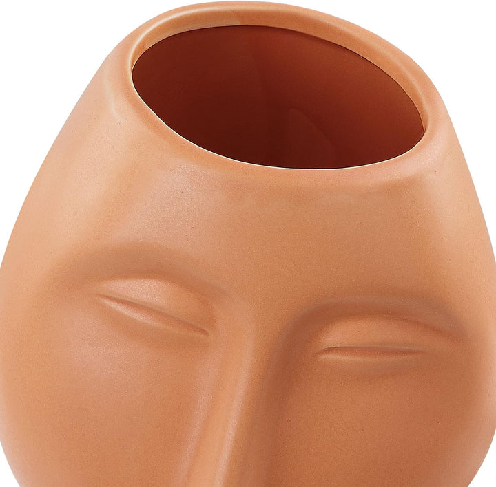 Blumenvase Keramik handgefertigt orange 24 cm Gesichtsmotiv Modern Florina