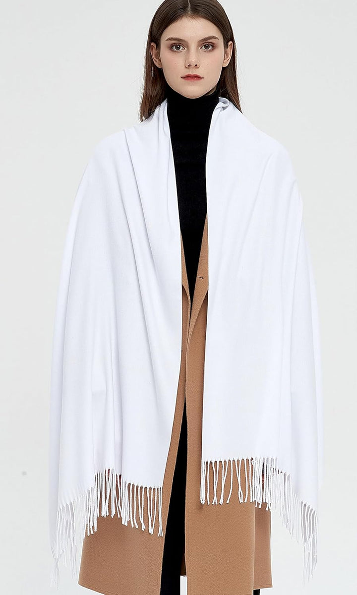 Pashmina Schals und Wraps Schals für Damen Hochzeit Party Winter Warme Lange Solid Color Weiss, Weis