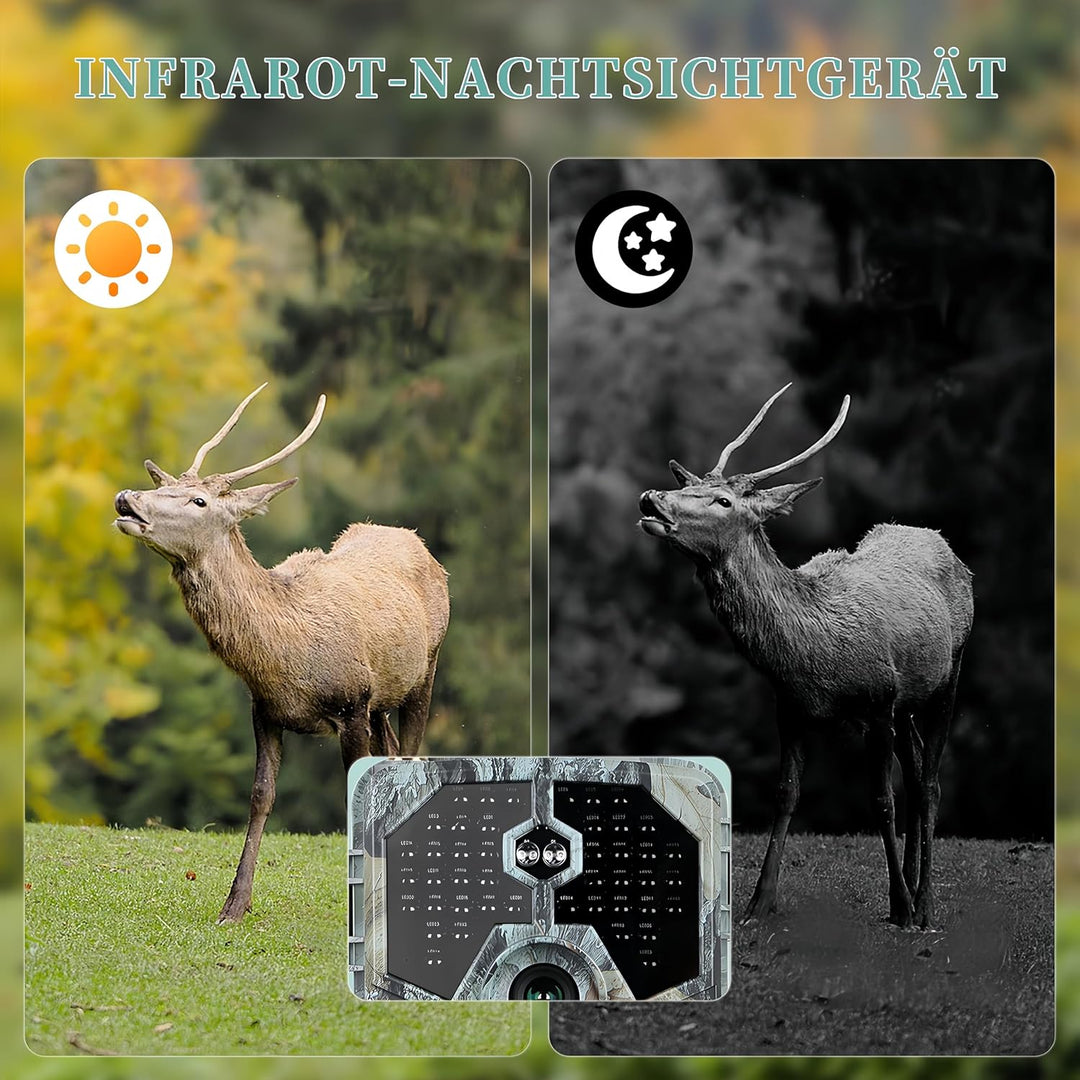 Wildkamera mit Handyübertragung App – 4K Video & 64MP Fotos – WLAN & Bluetooth – Wildtierkamera mit
