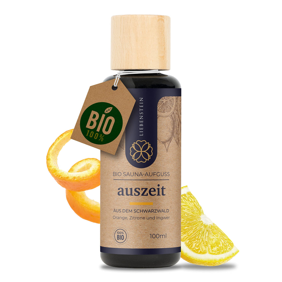 BIO Saunaaufguss “Auszeit” - Orange, Zitrone & Ingwer [1x100ml Sauna Aufgussmittel] - mit 100% natur