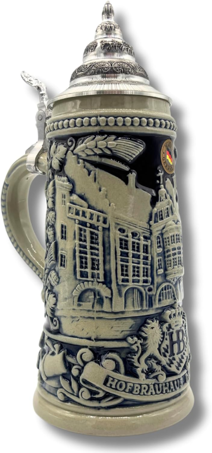 Reliefkrug Bierkrug Original "Hofbräuhaus" (0,5l, grau/blau) | Handarbeit Steinkrug | Bierbecher| Ma