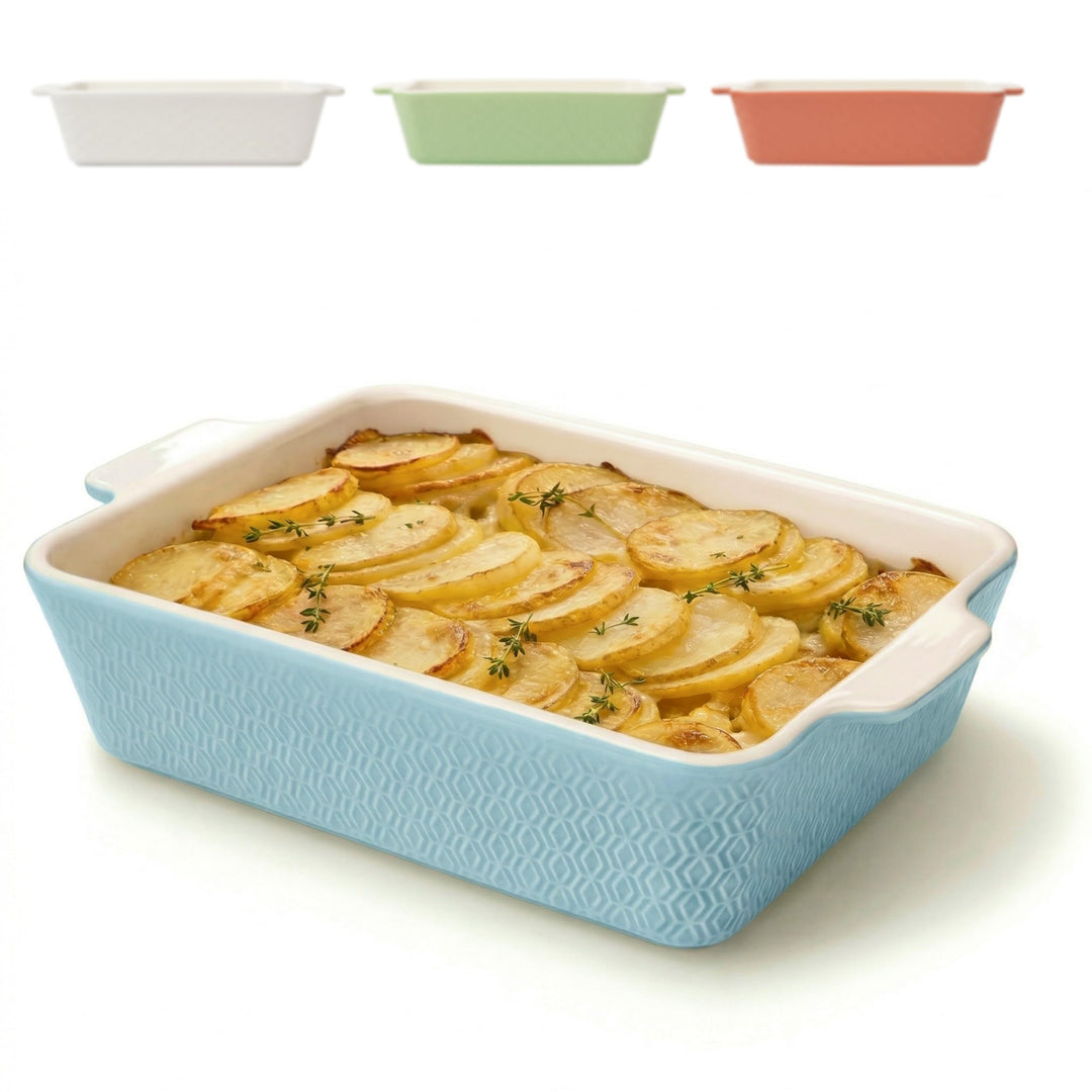 Auflaufform Gross aus Keramik - Für Lasagne, Tiramisu & Auflauf - Extra Hoher Rand - Eckige Backform