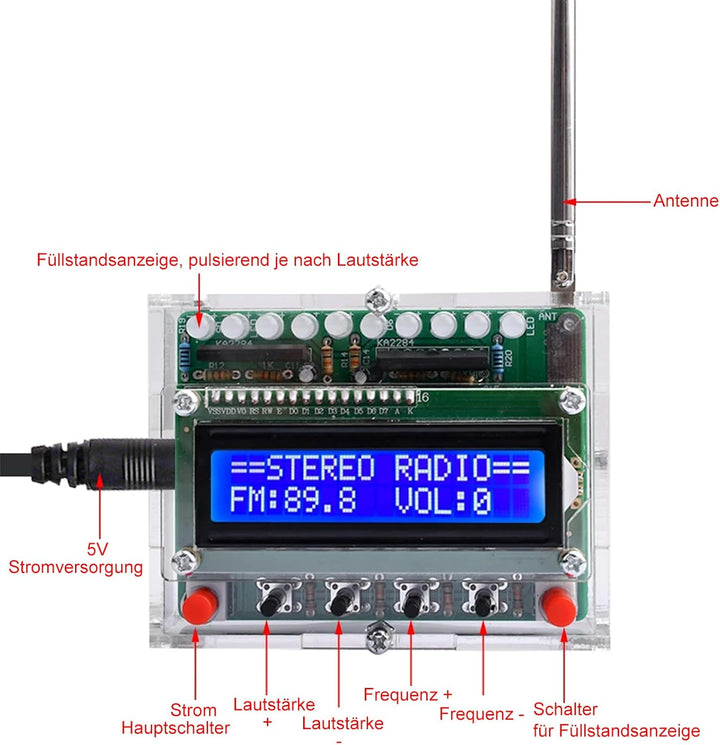 PZMYJB FM Radio Bausätze Löt Projekt-Kit mit LED blinkende Lichter, Einstellbare Elektronik DIY FM 8