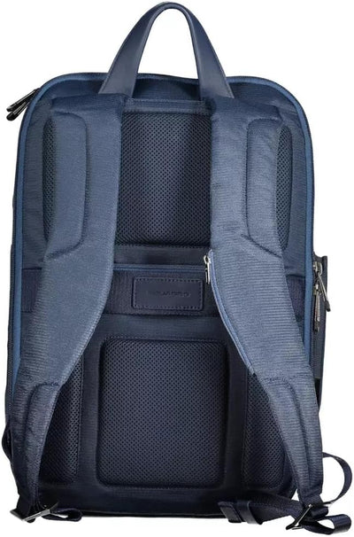 PIQUADRO Mittelgrosser Rucksack aus Leder und Stoff mit PC 14,00 Zoll, blau, Mittelgrosser Rucksack