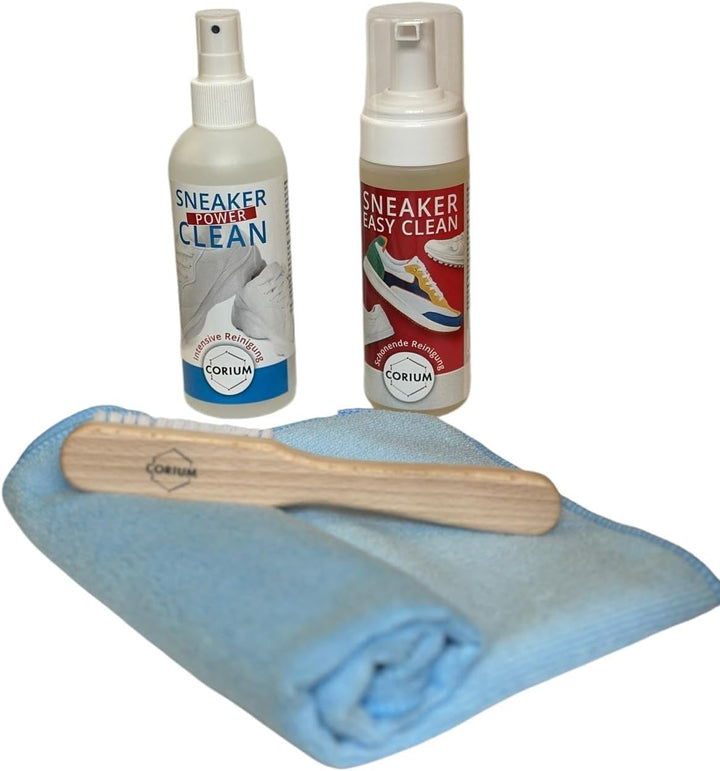 CORIUM, Sneaker Reiniger Set, Effektive Reiniger, Holzbürste & Mikrofasertuch, Set