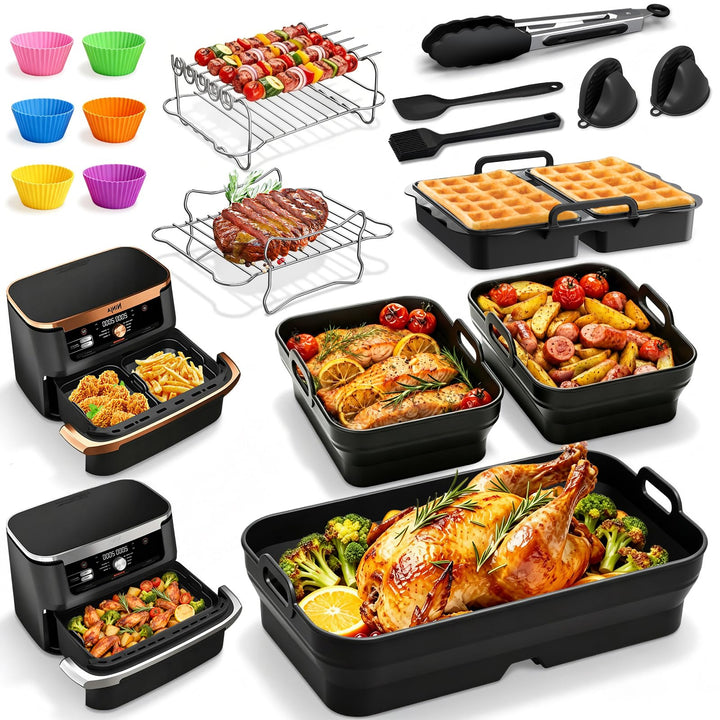 Heissluftfritteuse Zubehör für Ninja Foodi Flexdrawer AF500EU 10,4L, Faltbar Silikonform Heissluftfr