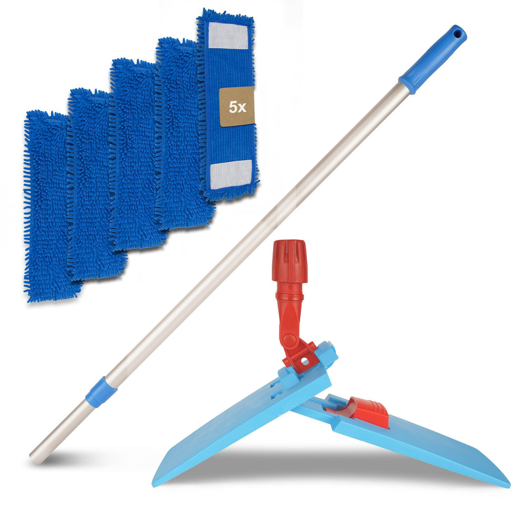 G.I.V. Bodenwischer Set 50cm Klapphalter mit Fusstaste + Teleskopstiel ausziehbar 88-150cm inkl. 5X
