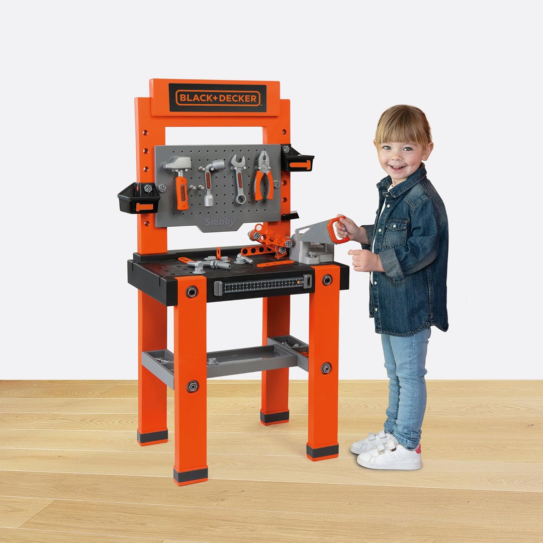 Smoby - Black+Decker Werkbank (56x34x103 cm) - Spielzeug-Werkzeugbank für Kinder ab 3 Jahre mit Werk