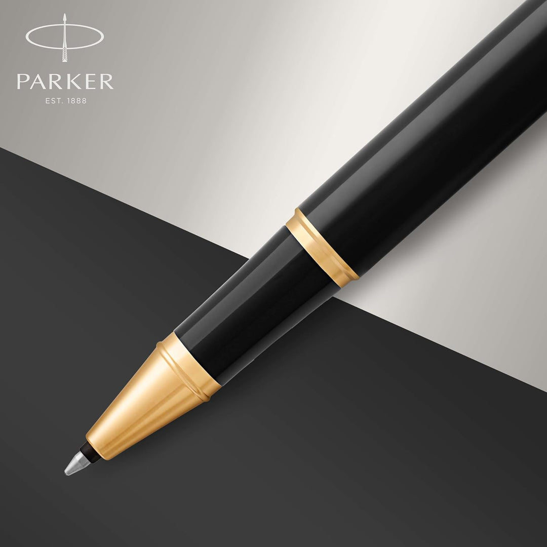 Parker IM Tintenroller | schwarze Lackierung mit Goldzierteilen | feine Spitze | Schwarz | Geschenkb