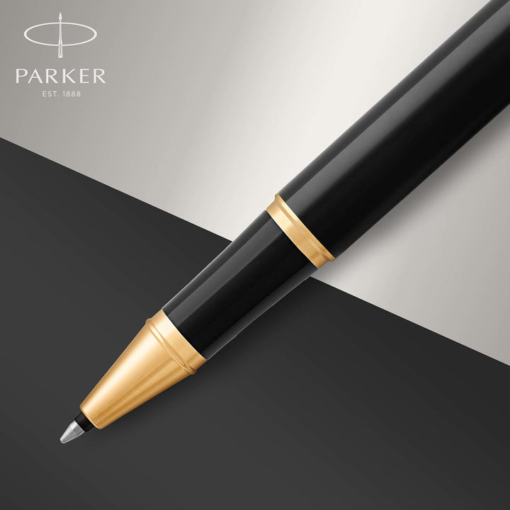 Parker IM Tintenroller | schwarze Lackierung mit Goldzierteilen | feine Spitze | Schwarz | Geschenkb
