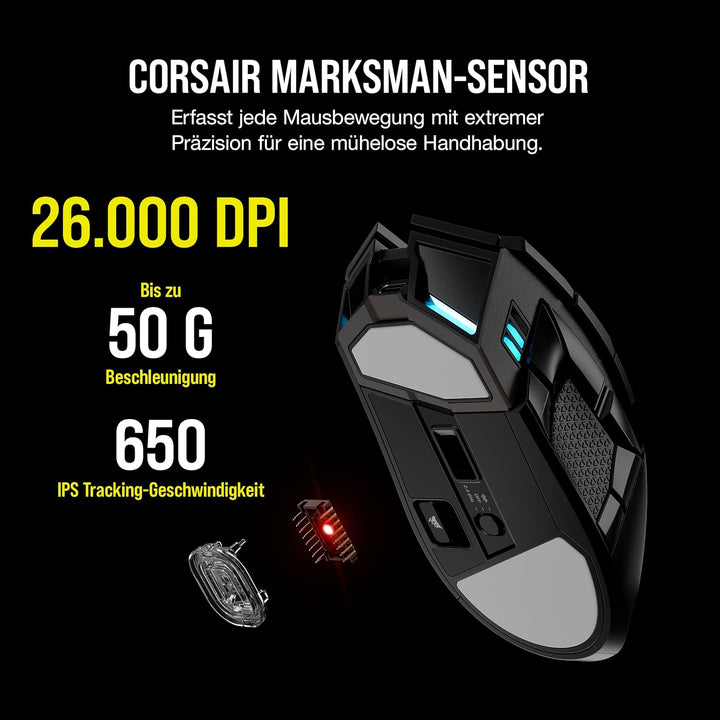 Corsair DARKSTAR Wireless MMO/MOBA Gaming-Maus - 26.000 DPI - 15 Programmierbare Tasten - Bis zu 80