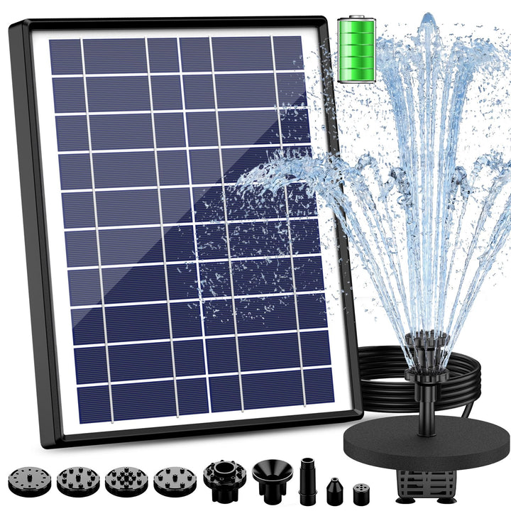 AISITIN 6.5W Solar Springbrunnen Eingebaute1500 mAh Batterie Upgraded Solar Teichpumpe Wasserpumpe S