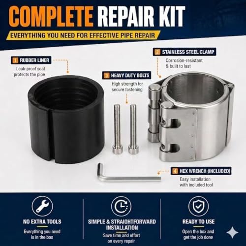 Rohrreparatur-Klemme, Leckversiegelung, Notfallrohr-Reparatur-Set für Kunststoff- und Metallrohre. (