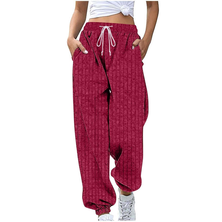 Generisch Jogginghose Damen Gerippt Trainingshose Hohe Taille Strecken Weites Bein Freizeithose Bequ