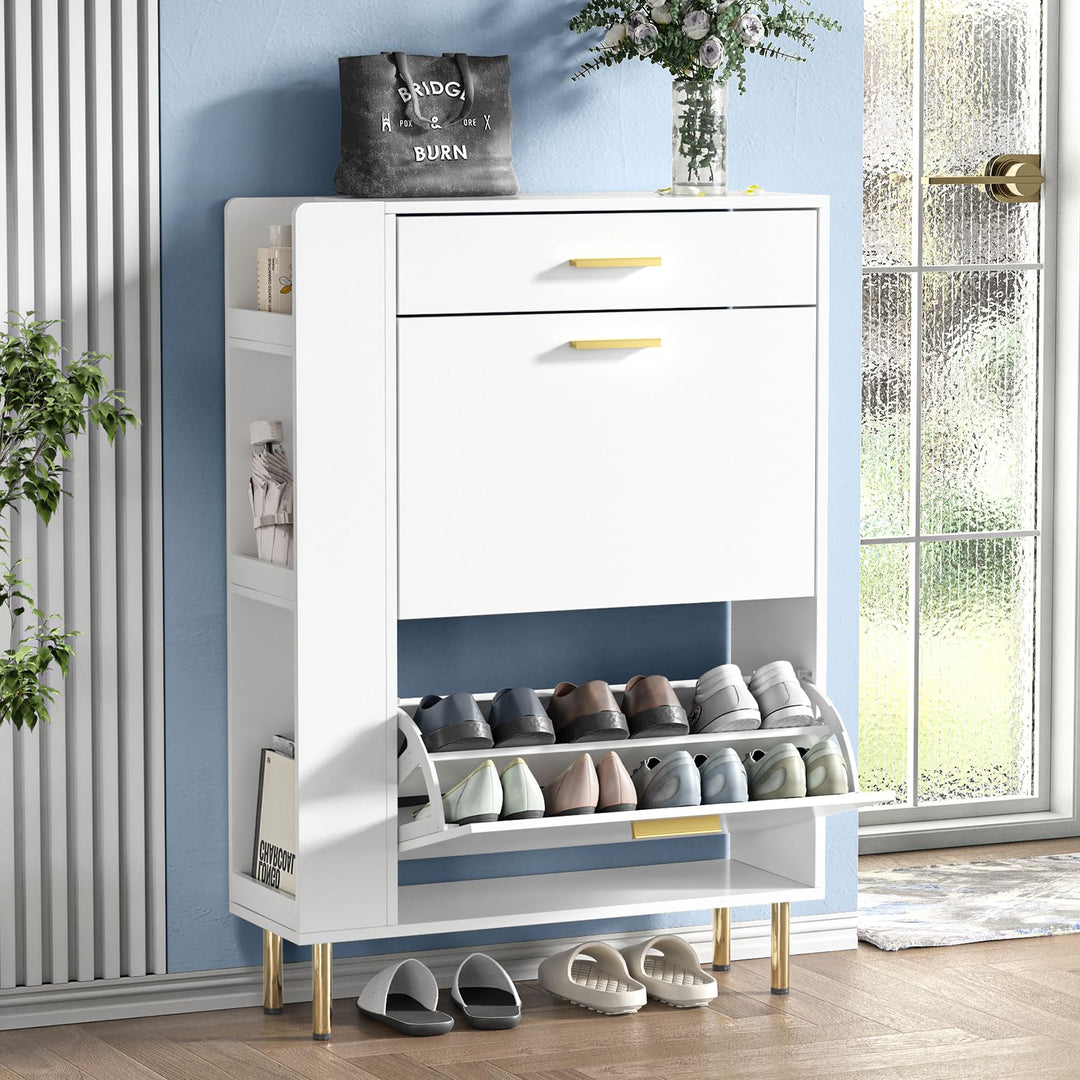 Schuhschrank mit 2 Flip-Schubladen, platzsparender Schuhkipper mit 1 Fächern, Schuhregal, Schuhaufbe