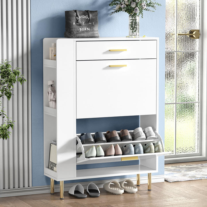 Schuhschrank mit 2 Flip-Schubladen, platzsparender Schuhkipper mit 1 Fächern, Schuhregal, Schuhaufbe