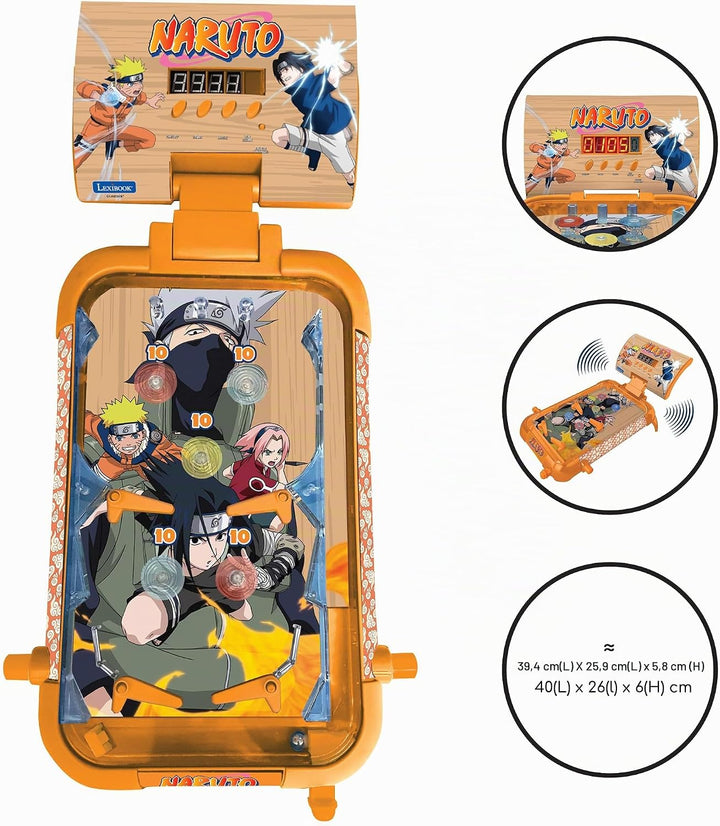 Lexibook, Naruto, Elektronischer Tischflipper, Action- und Reflexspiel für Kinder und Familien, LCD-