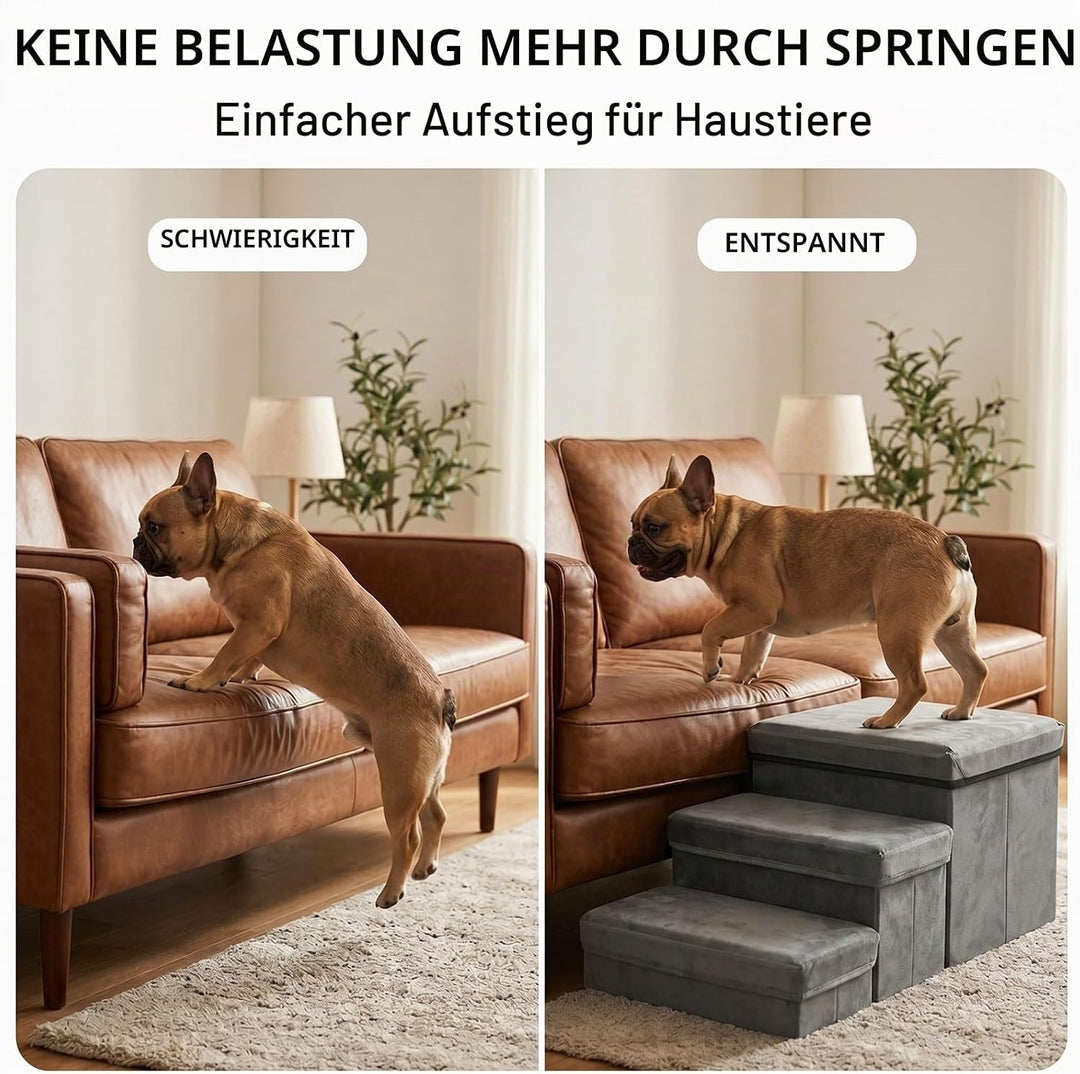 Hundetreppe Mit Stauraum 3 Stufen Faltbar 75x40x30cm - Rutschfeste Haustiertreppe Für Bett Und Sofa