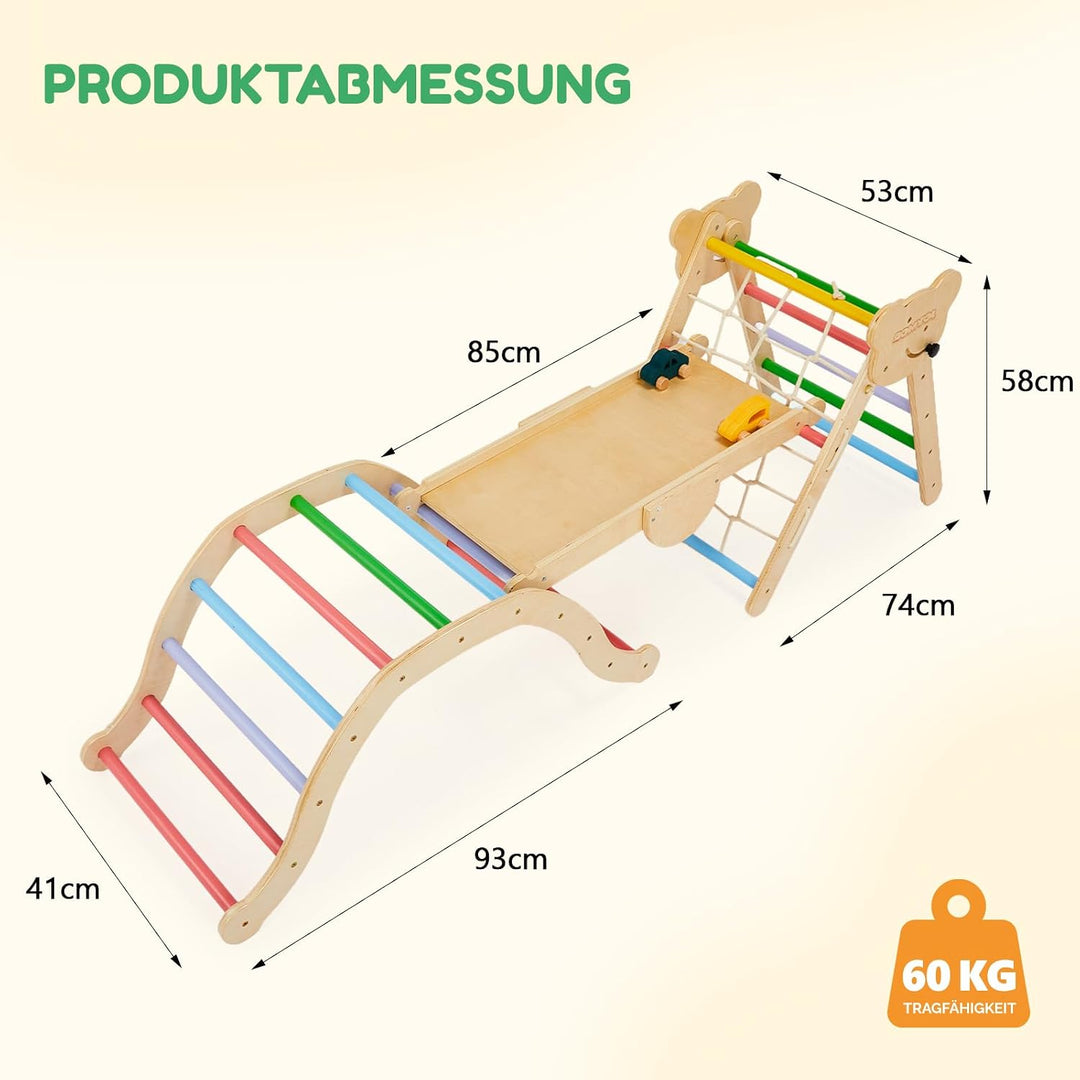 Bonnlo 9-in-1 Montessori Klettergerüst Indoor ab 1 Jahr, Kletterdreieck mit Rutsche, Kinderkletterge