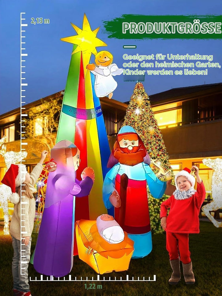 Kalolary 7FT Weihnachten Aufblasbare Jesus Dekoration, Beleuchtete Outdoor Krippe mit Stern von Beth
