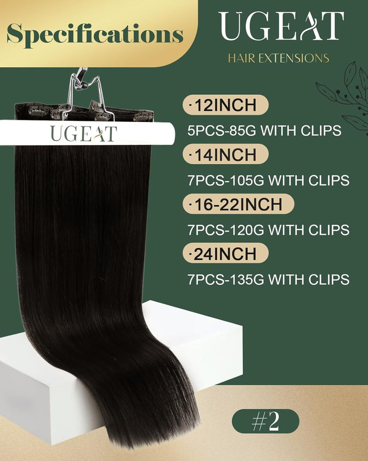 Ugeat Clip in Echthaar Extensions Braun Clip Echthaar 50cm Remy Clip in Extensions Echthaar Dunkelbr