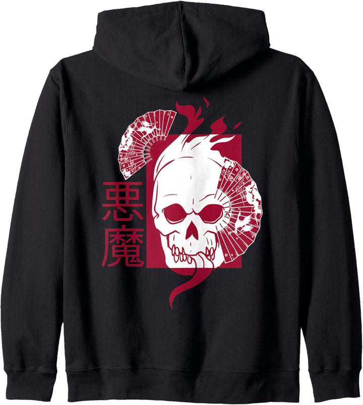 Japanischer Dämon Yokai Schädel Teufel Harajuku Aesthetic Kapuzenjacke