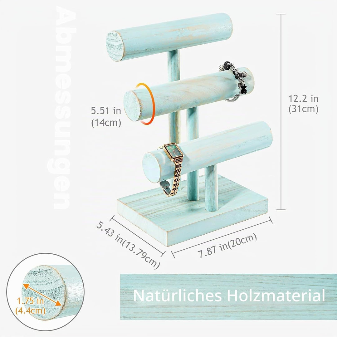 ProCase 3 Etagen T-Form Armbandhalter aus Holz, Abnehmbare Armband Halterung Schmuckhalter Armbänder