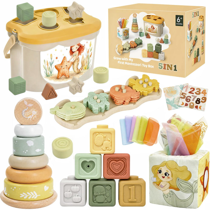 Anook Montessori Spielzeug ab 6 Monate, 5 in 1 Motorikspielzeug ab 6 9 12 Monate mit Babyspielzeug K