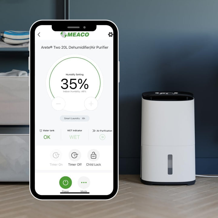 Meaco AreteTwo® 10L Luftentfeuchter & HEPA-Luftreiniger für ein 42m² grosses Zuhause. Entfernt Konde