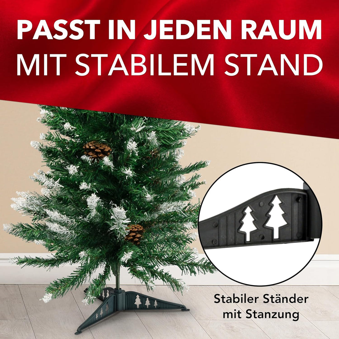 Xonic® Claus Kleiner künstlicher Weihnachtsbaum Schnee 90cm mit echten Tannenzapfen - Tannenbaum kün