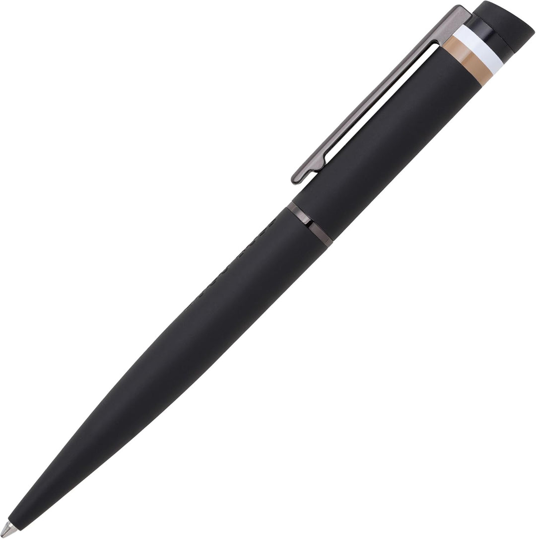 Hugo Boss Loop Iconic Kugelschreiber aus Messing und Gummi in der Farbe Schwarz, Länge: 14,6cm, Mine