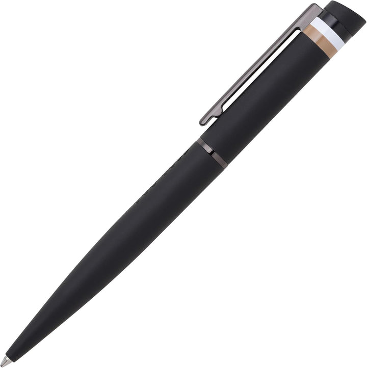 Hugo Boss Loop Iconic Kugelschreiber aus Messing und Gummi in der Farbe Schwarz, Länge: 14,6cm, Mine