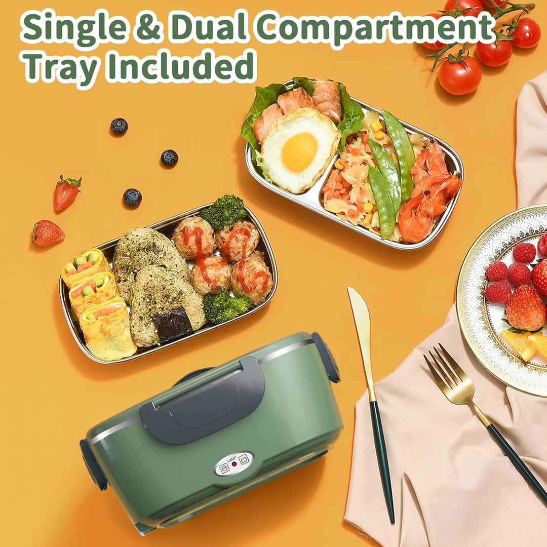 Elektrische Lunchbox 100W, 3-in-1 tragbare beheizte Lunchbox, Herausnehmbare Edelstahl-Brotdose, 12V